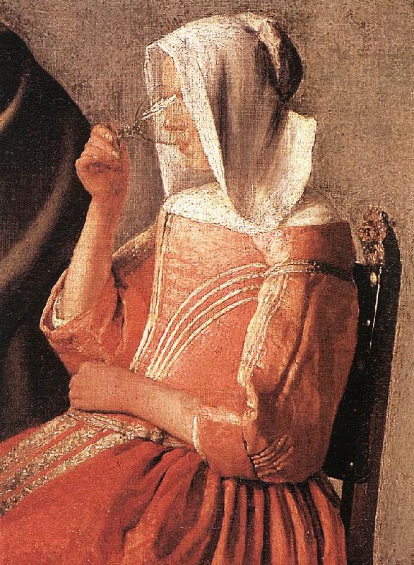 VERMEER VAN DELFT, Jan A Lady Drinking and a Gentleman (detail)  edte oil painting picture